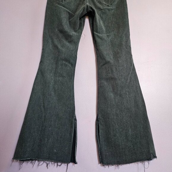 Hollister Washed Black Soft Stretch High Rise Raw Hem Split Leg Flare Jeans - Picture 9 of 11